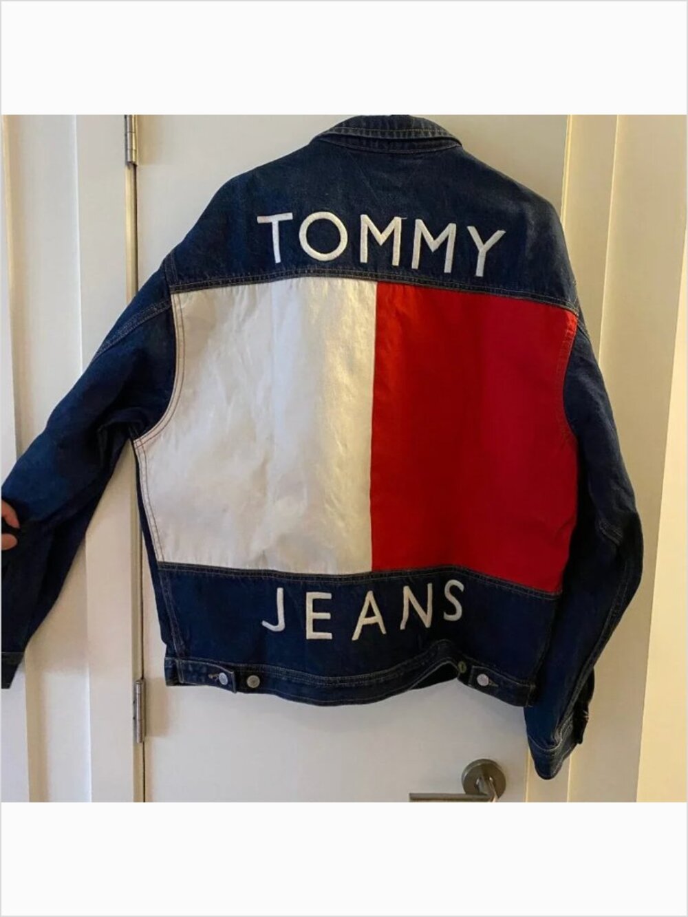 Vintage 90s Tommy Hilfiger Jeans Denim Jacket Big Flag Hip Hop Rap Preowned L